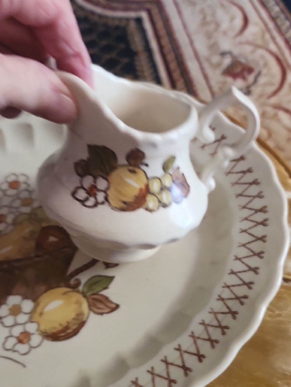Cream Floral Fruit Basket Creamer and Sugar Set with Tray - Cream - Picture 6 of 6
